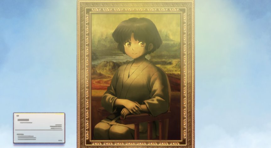 Episode 16 has some fun art history references in the opening narration. Akane as the "Mona Lisa" by Leonardo DaVinci (1503).