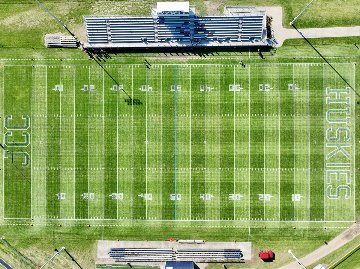 End zone painting is new to Swearingen Field for the playoffs.