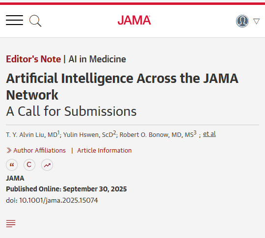 Editor's Note: The JAMA Network invites research submissions on #AI in clinical settings, prioritizing rigorous methodologies and validation for informed medical practice. 

ja.ma/4hvYi5U
