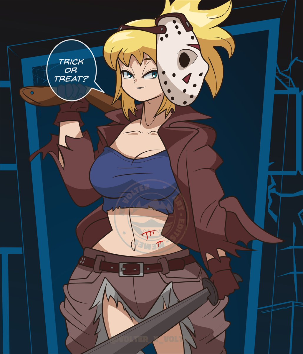 Kohaku as Jason Bishojo. 
#DrSTONE #DrSTONEScienceFuture #DCST #コハク #Halloween2025 #Halloweencostume #Friday13th #JasonVoorhees