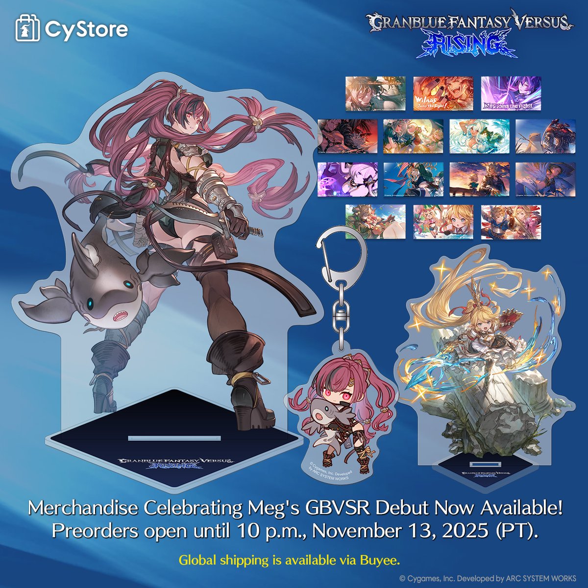 Cygames_goods's tweet image. Celebrate Meg's #GBVSR debut with new merch, including big acrylic stands, a costume acrylic stand of Charlotta, keychains, and more! 🦈

🛍️ Preorder from #CyStore by 10 p.m., Nov 13 (PT):
cystore.com/Form/Product/P…

🌐 Global shipping available via @Buyee!