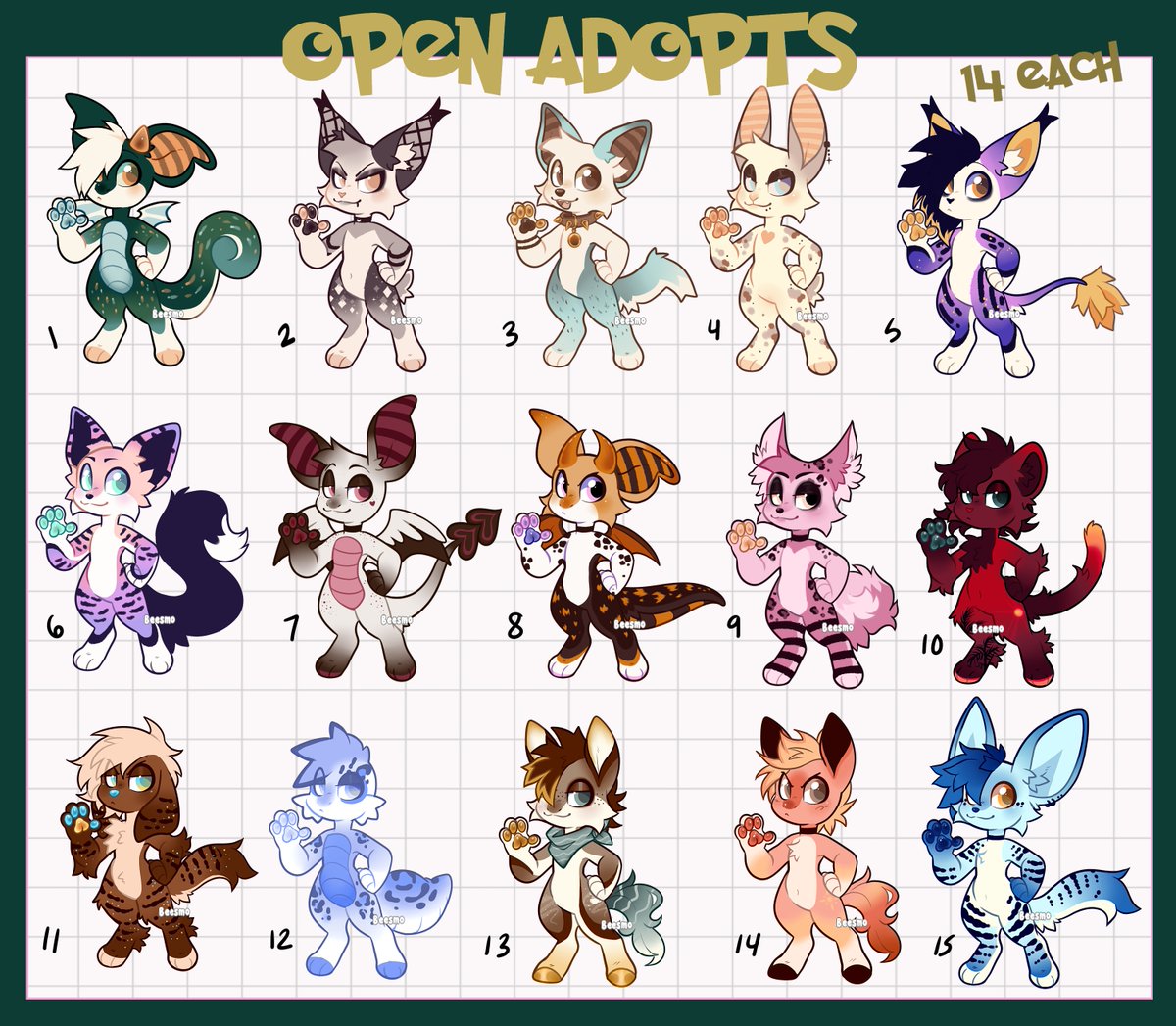 BeesmoAdopts's tweet image. Open fur adopts 💘
🎃14 each
🎃FCFS no holds
🎃base by starbovnd
halloween raffle coming soon :3