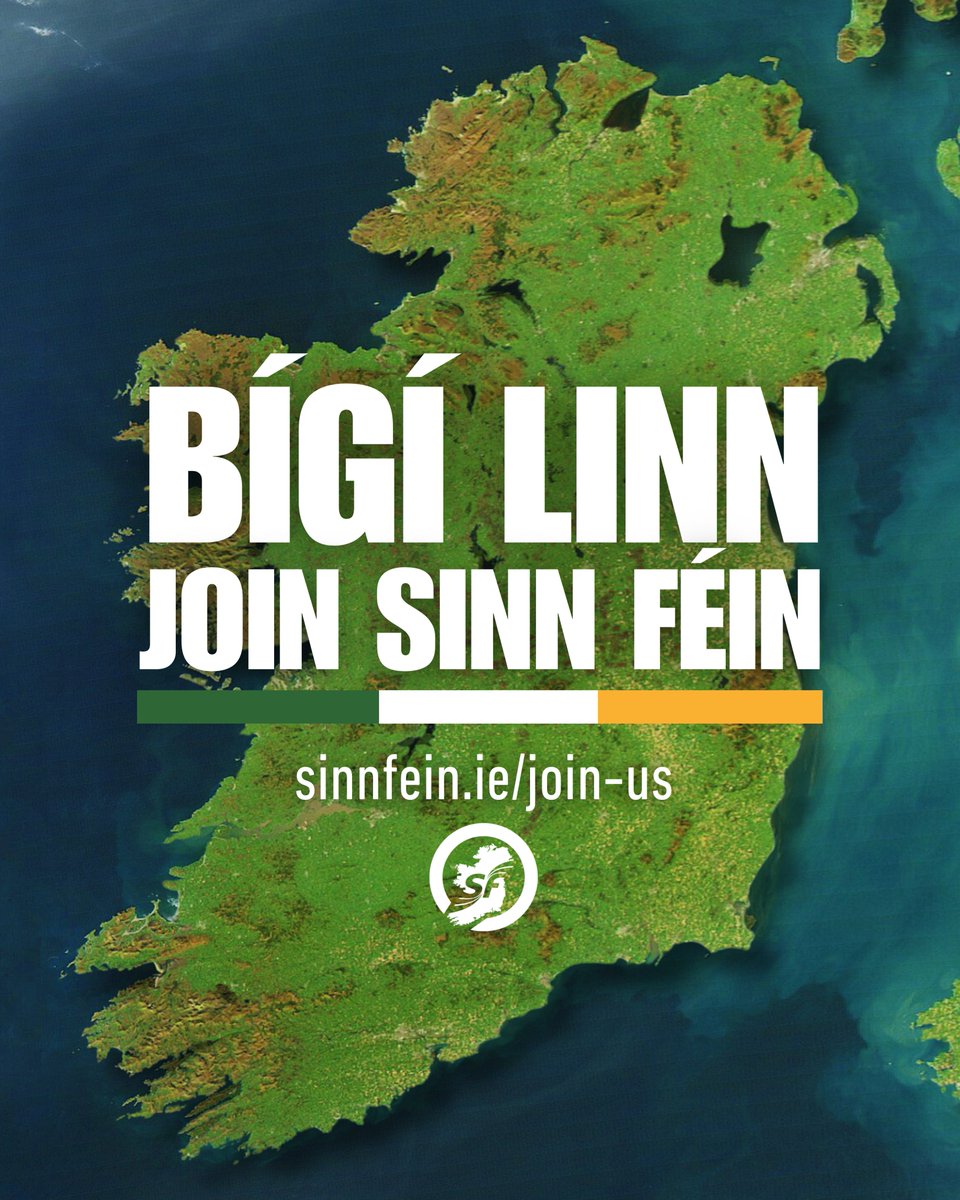 Be part of building a new Republic - a fairer, stronger, united Ireland. Join Sinn Féin at sinnfein.ie/join-us 

Bí páirteach i bPoblacht nua a thógáil - Éire níos cothroime, níos láidre, aontaithe. Bí i do bhall de Shinn Féin ag sinnfein.ie/join-us