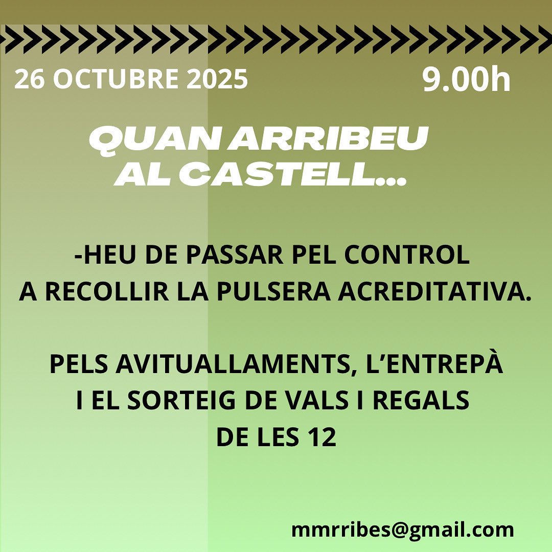 •Cal recollir la pulsera acreditativa (al mateix Castell) pels avituallaments, l’entrepà…
i el SORTEIG a les 12.00h de Vals i regals!