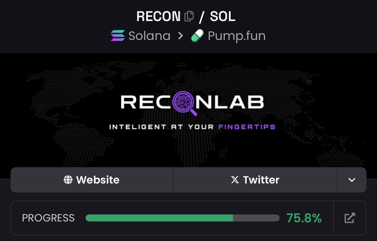 Reconlab_AI's tweet image. We’re almost there 75% progress to bonding on Pump.fun!
Can we make it today? 👀
Hop in before it’s too late. 💪
$RECON #RECONLAB #OSINT