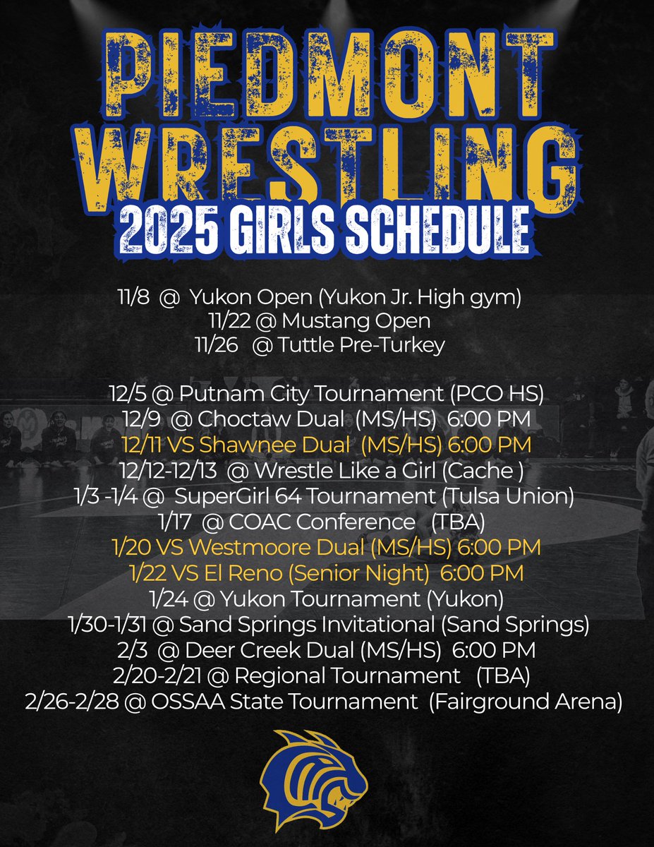 Girl’s schedule (few changes to previous post all on open tournaments)