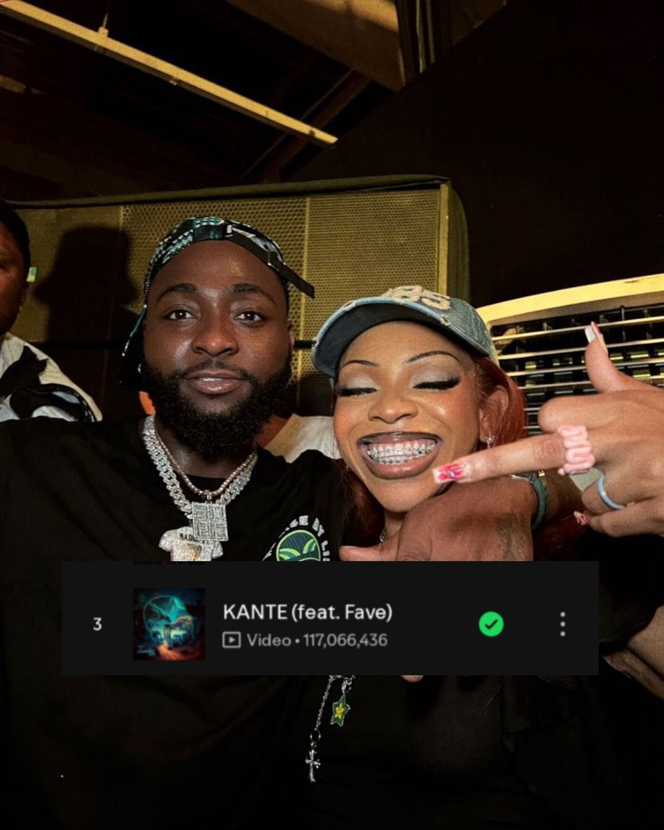 Davido's KANTE ft fave has now surpass 117 million streams on Spotify 🔥✅ 

Timeless ⏳🐐