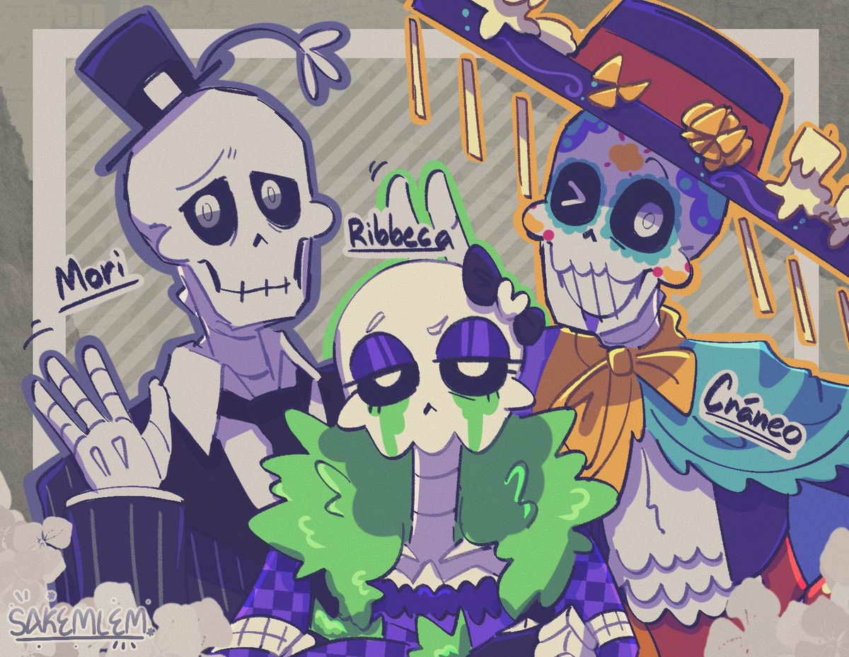 Ribecca with Cráneo and Mori! (<a href="/statyalive/">𝐒𝐓𝐀𝐘 𝐀𝐋𝐈𝐕𝐄 𝐓𝐎𝐃𝐀𝐘 ꕤ ﾉﾞ</a> 's)

We hc our ocs as Ribecca's older siblings cuz ofc they're fricking skeletons 🥹 (no seriously we manifested for a skeleton toon for months)
#dandysworld #dandysworldribecca #oc