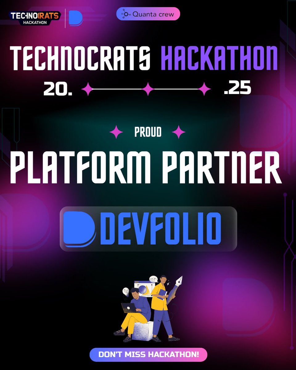 QunataCrew's tweet photo. 🚀 Big News!
We’re thrilled to announce that Technocrats Hackathon 2025 is officially powered by @devfolio — India’s leading platform for hosting world-class hackathons 💻🔥

🔗 Hackathon Link: Link in bio https://t.co/zxSiyK94Hn