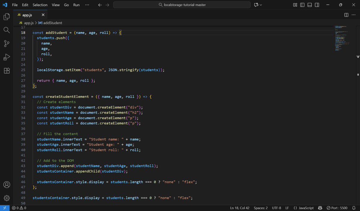 FarukOlawale3's tweet image. Day 10 of #100DaysOfCode ✅  
Today I worked on building a basic student  App. I implemented form input and used localStorage to store and display student data dynamically. It was fun seeing how data persists even after refreshing. Excited to keep improving this project! #webdev