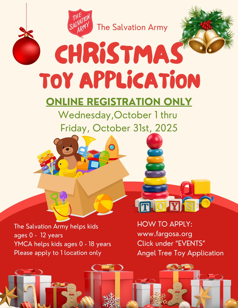 Christmas Toy Shop applications are open for registration at this moment until Saturday, November 15th, 2025.