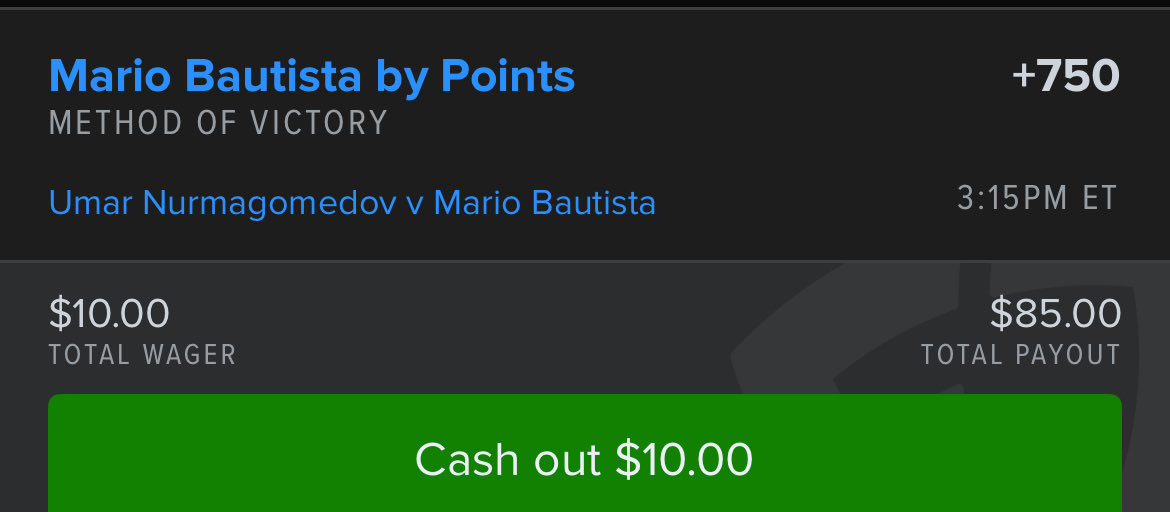 NewGenSB's tweet photo. Mario Bautista to win by decision +750 

#UFC321 https://t.co/IPfnFjTmuq
