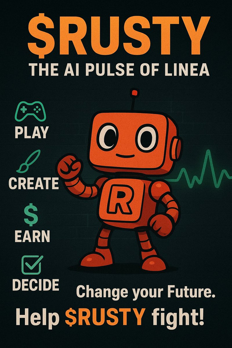 Al_fuhadiy's tweet image. RUSTY -The AI Pulse of Linea 🤖
Where memes meet intelligence.
Where fun fuels innovation.
🎮 Play.
🎨 Create.
💰 Earn.
🗳️ Decide.
Rusty isn’t just a token -it’s the heartbeat of AI on Linea. 💚
Change your Future. Help $RUSTY fight! ⚔️
@RustyTokenAI @PlortalAI