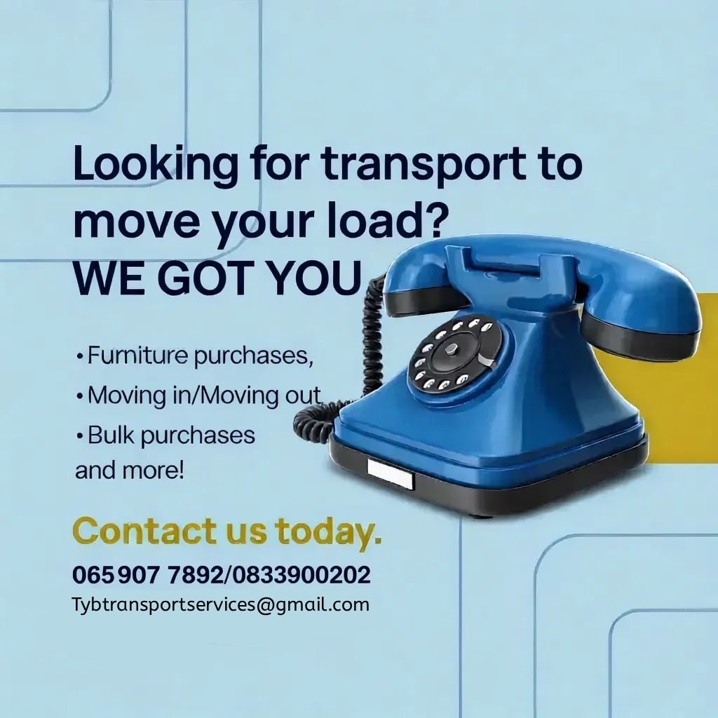 TYB_Transport's tweet image. FOR HIRE❗️❗️
✅ Reliable &amp;amp; Affordable  
✅ Stress-Free Moving Experience  
📞 Call us today for a FREE quote!  
💬 065-907 7892/083-390 0202😉
#MissSA2025 #OrlandoPirates #onceandalways #cafcl