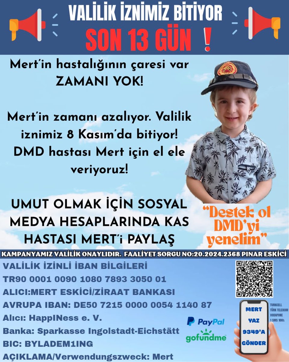 VALİLİK İZNİMİZ BİTİYOR SON 13 GÜN❗️

Mert’in hastalığının tedavisi var ama zamanı yok.

Mert’in zamanı azalıyor.Hadi Mert için el ele verelim.
<a href="/dmd_merteskici/">☀Dmd Mert Eskici</a> 

#TSvEYP #cumartesi #BizSeninleBirOlduk Tele 1 Onana #BenLeman #Trabzonspor Ofsayt Hira Muçi Volkov İstanbul Kürt
