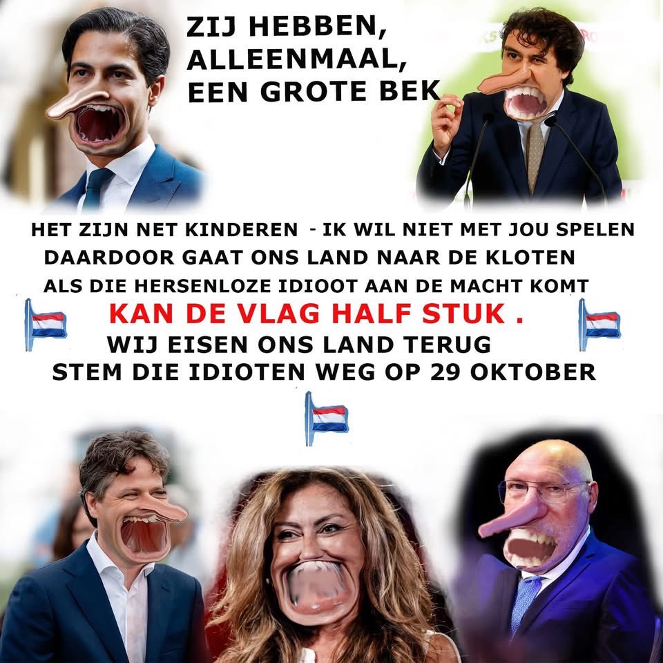 Het zijn net Kinderen ,Ik wil niet met jou spelen
Daardoor gaat Nederland naar de kloten. Door die Hersenloze idioten .
@uitlichten
                             EVEN EEN GEHEUGEN STEUNTJE.
ZE ZIJN ALLEMAAL TEGEN WILDERS. AL JAREN LANG.