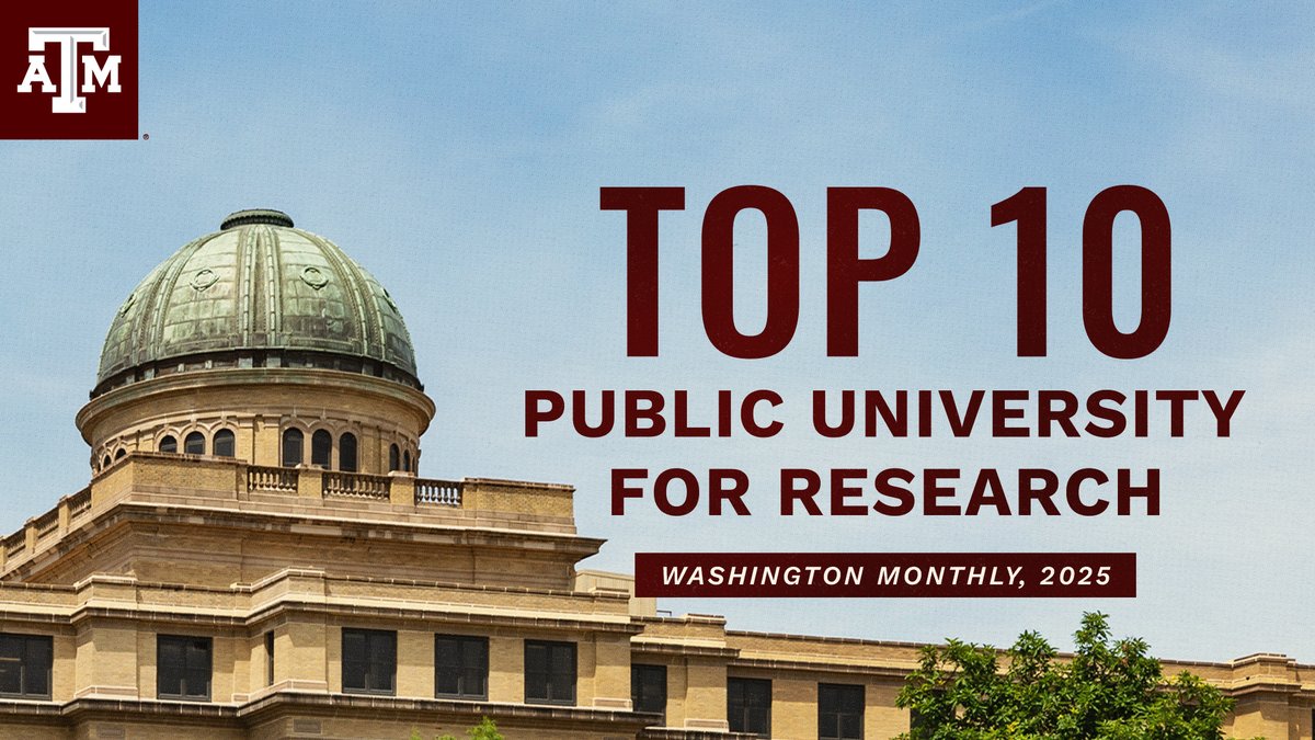 Texas A&M University (@tamu) on Twitter photo Texas A&M is a national research leader in <a href="/monthly/">Washington Monthly</a>'s inaugural āAmericaās Best Colleges for Researchā: No. 16 overall, No. 8 public, No. 1 in Texas (highest in SEC) and No. 5 in Science and Engineering Ph.D.s awarded.
Read more about these rankings at: tx.ag/nAlCi27 Texas A&M is a national research leader in <a href="/monthly/">Washington Monthly</a>'s inaugural āAmericaās Best Colleges for Researchā: No. 16 overall, No. 8 public, No. 1 in Texas (highest in SEC) and No. 5 in Science and Engineering Ph.D.s awarded.
Read more about these rankings at: tx.ag/nAlCi27