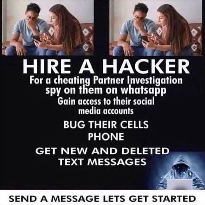 expert_tech8's tweet image. Do you want to catch your
Do you want to spy on social media accounts to collect evidence?
To get your best service, hire a social media hacker.
Contact below

#socialmediahacker #facebookhacker #instagramhacker #hackerforhire #love #cheatingpartner
HACKER AVAILABLE FOR HIRE!