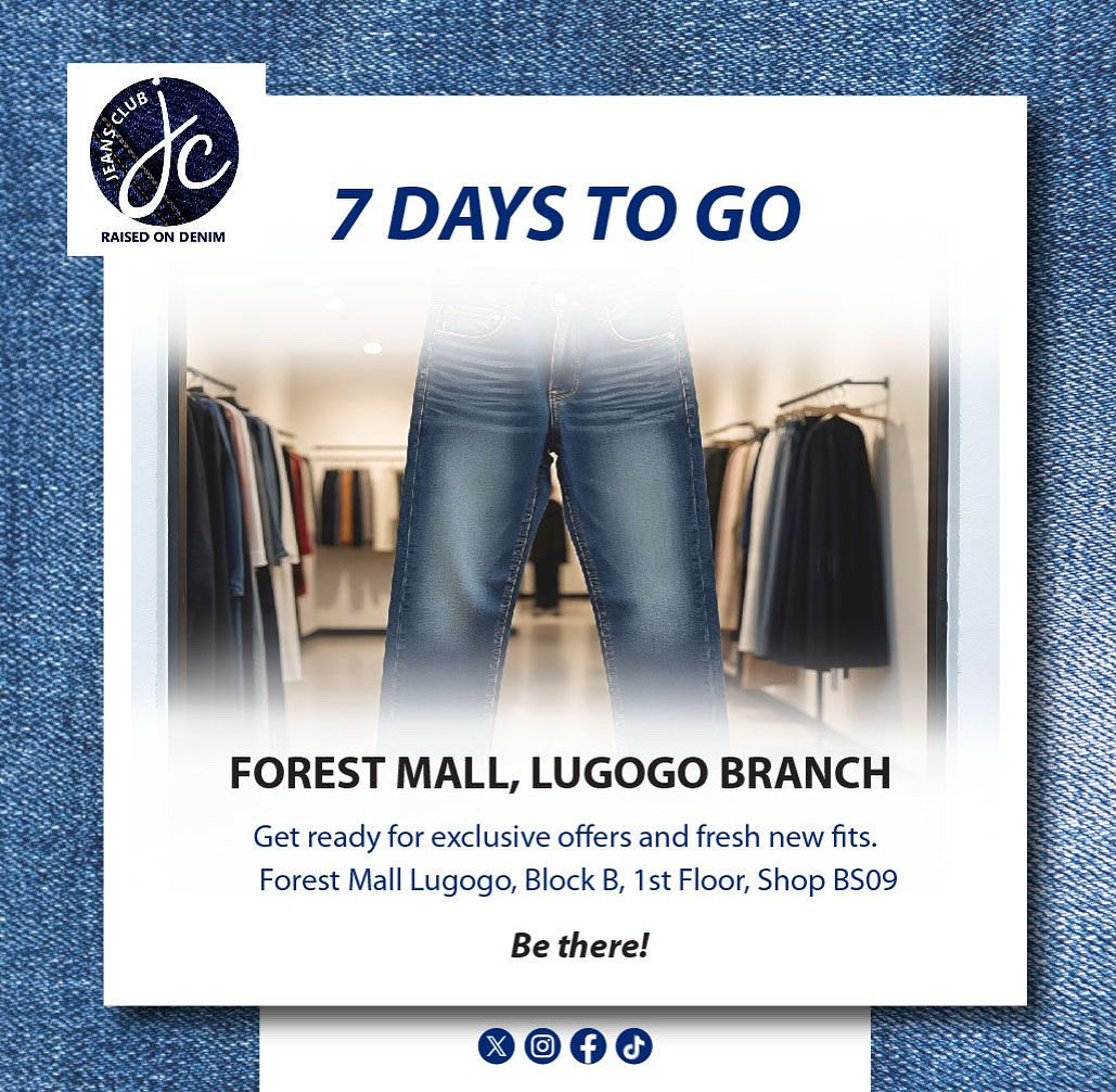 jeansclub_ug's tweet image. 👖 7 Days to Go!
The countdown is on, Forest Mall! ⏳
Get ready to step into a bold new Jeans Club experience — where denim meets style. 💥
📍 Block B, 1st Floor, Shop BS09, Forest Mall, Lugogo
📞 0772 558 913 | 0772 921 858
#JeansClub #RaisedOnDenim #ForestMall #OpeningSoon