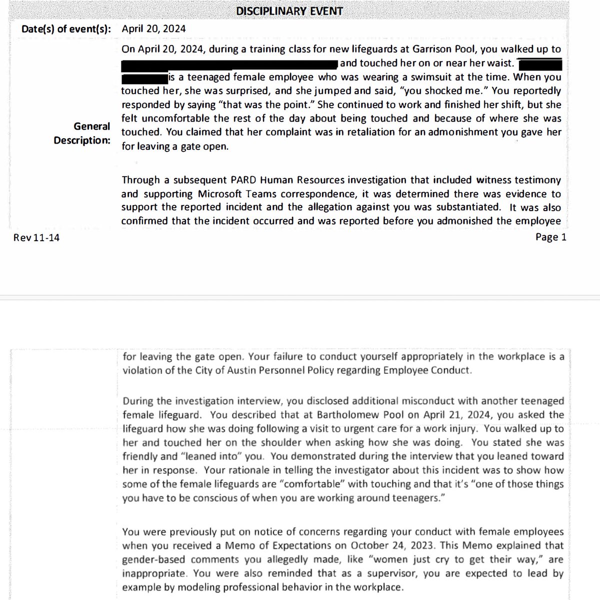 LifeguardsUnion's tweet image. "women just cry to get their way", said by a high level 40 something year old Aquatics supervisor who was put on probation in 2024 for inappropriately touching a teenage lifeguard. He is now back on the job supervising teenagers. @PaigeForAustin @VanessaForATX @chitovela3