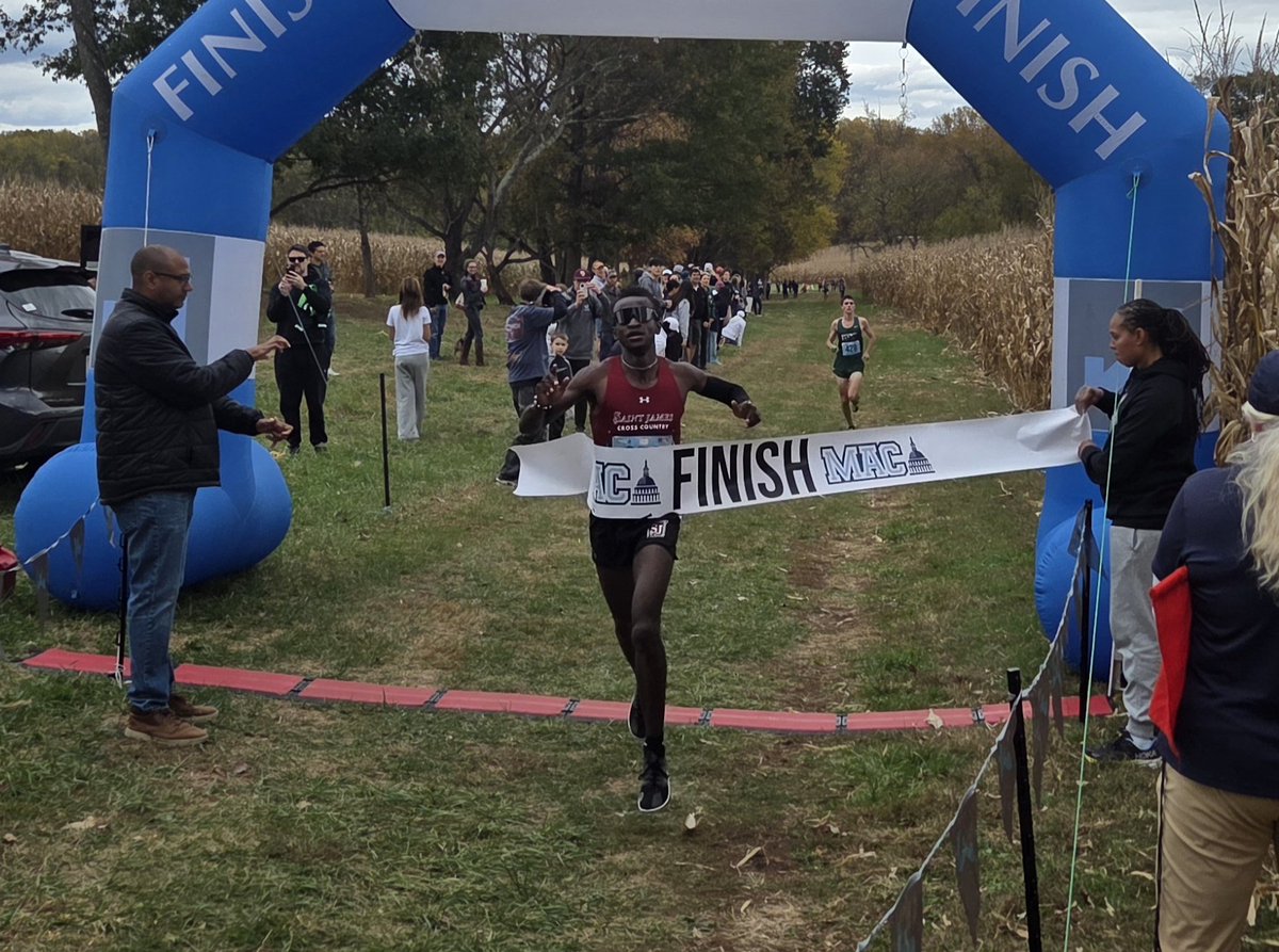 Saint James senior James Mirembe takes the MAC XC Individual title in 16:17. Congrats, James!
