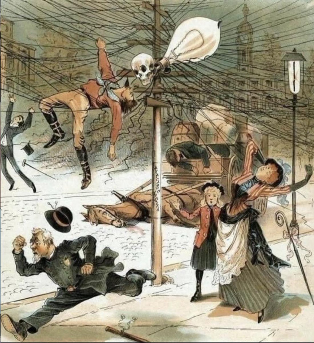 konstructivizm's tweet photo. Early 1900s anti-electricity propaganda poster showing public anxiety of electricity https://t.co/JwxdeOFdWC