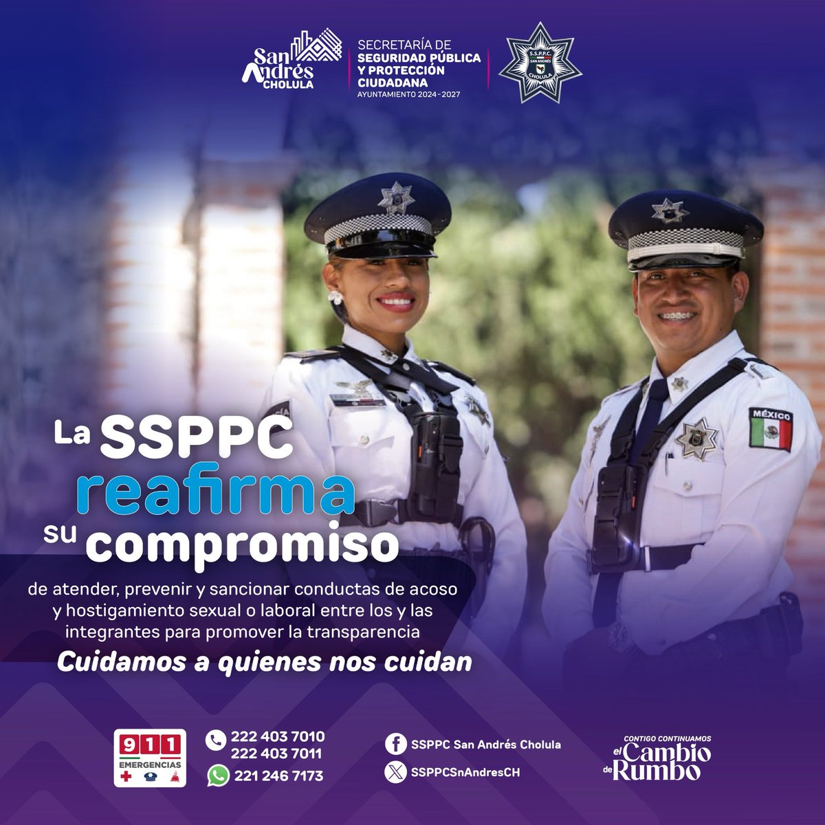 🤝🏻 Cuidamos a quienes nos cuidan. La #SSPPC reafirma su compromiso con todas y todos sus integrantes. 👮🏻👮🏻‍♀️

🟣✋🏻 Como cada 25 de mes, se promueve la cultura de prevención contra el acoso y hostigamiento laboral o sexual. ¡No están solas ni solos, alcen la voz! 🗣️