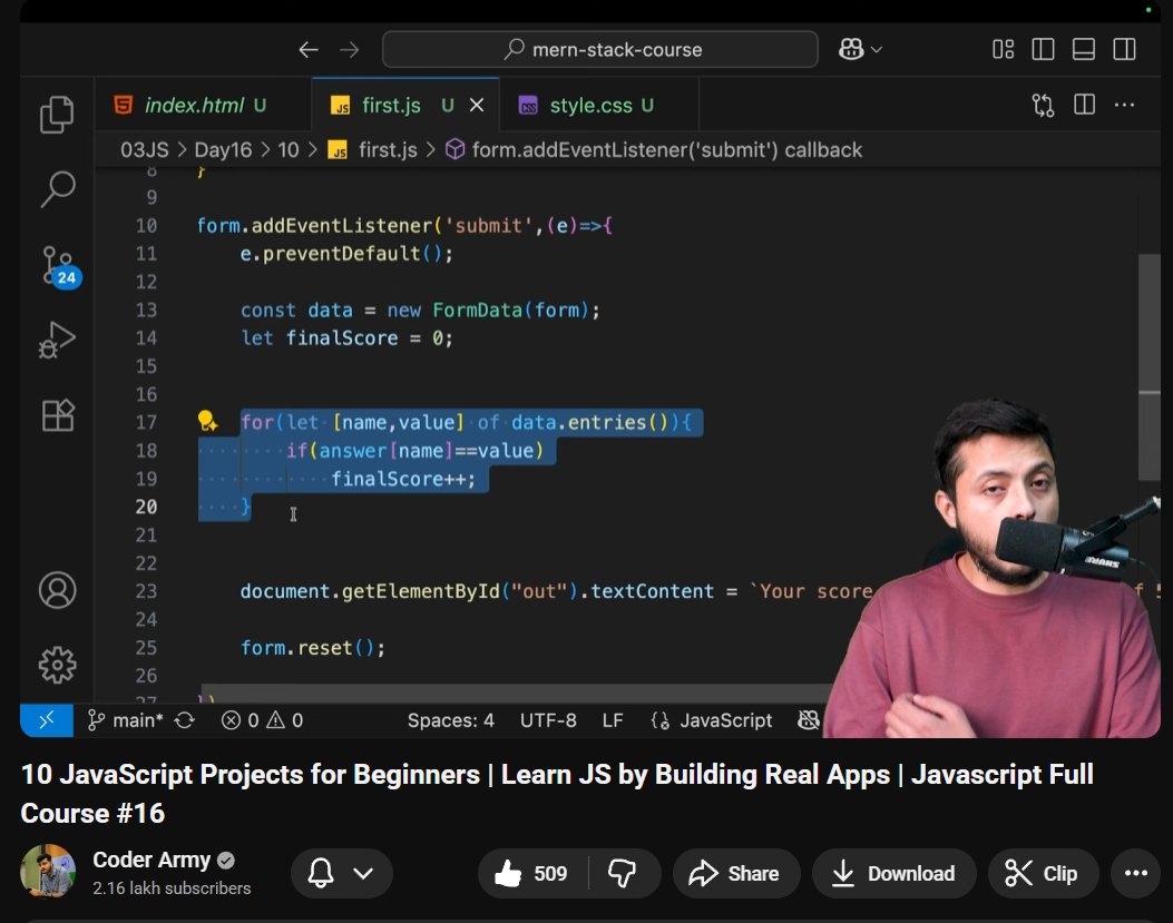 AvinasTweets's tweet image. Completed Lecture 16 on #JavaScript by
@rohit_negi9  bhaiya.  
10 JavaScript Projects :
- Random Quote Generator
- Background Color Changer
- Love Calculator
- Income Tax Calculator
- Digital Clock
- Countdown Timer
- Astrology App
- Clicker Game
- To-Do List
- Quiz App