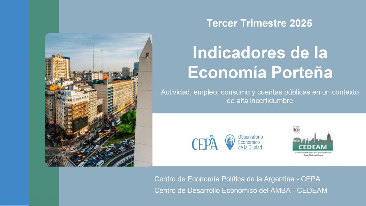 INDICADORES DE LA ECONOMÍA PORTEÑA
Desde el CEDEAM  Y C.E.P.A. (Centro de Economía Política Argentina C.A.B.A.) les hacemos llegar este informe que es un termómetro del funcionamiento de la economía de CABA
 Accede acá: drive.google.com/file/d/1Sk1yvy…