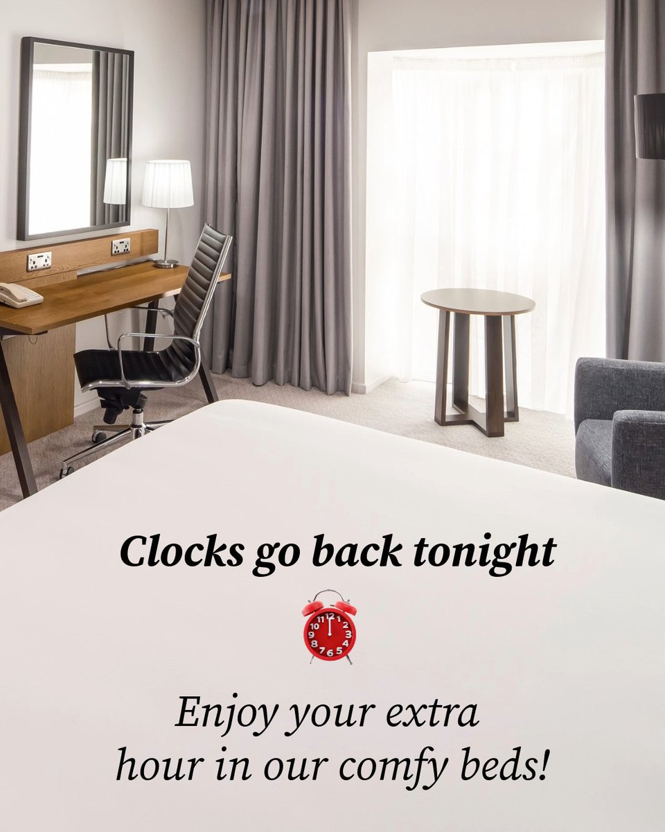 CPSolihull's tweet image. Don’t forget — the clocks go back tonight! ⏰

That’s a whole extra hour of sleep in our comfy beds! 

#ExtraHour #CrownePlazaSolihull #SleepInStyle #CPSolihull #VisitSolihull #Solihull