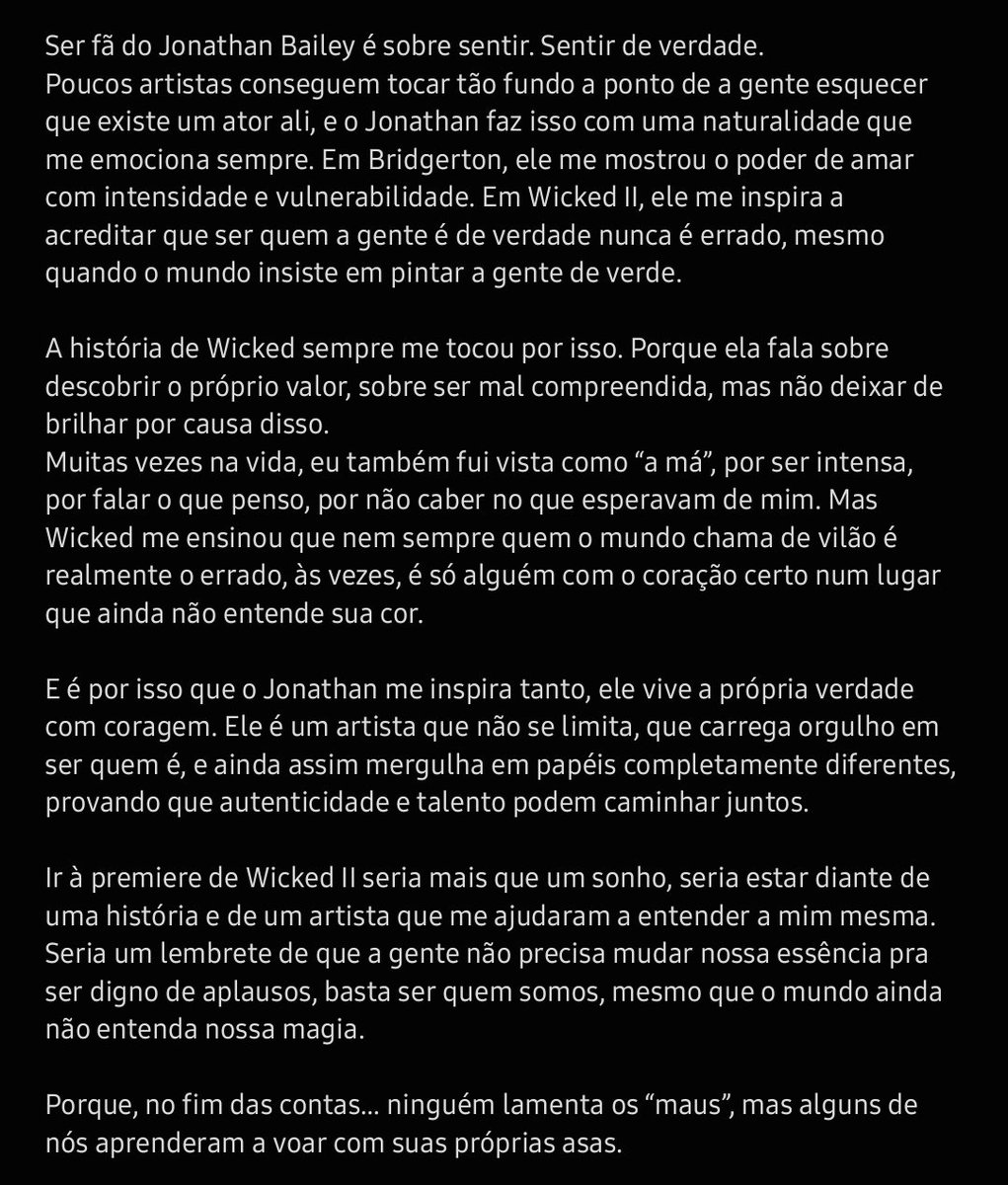 afernandesd's tweet photo. Por tudo que Wicked e Jonathan Bailey me ensinaram sobre ser eu mesma! eu PRECISO estar nessa premiere!!! 😭😭😭

#JonathanBaileyStansNaPremiere @jbayleafstan https://t.co/HcvZnYbFkQ