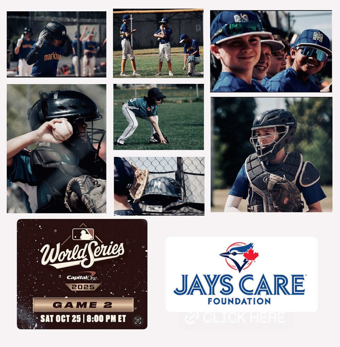 markhammariners's tweet image. World Series Game 2!! Register for the 2026 House League season and MDBA will donate $5 with each registration to @jayscare until the end of the World Series. Have fun playing ball while being a part of giving back!  Link in BIO.  Let’s Go Jays!  @bluejays #givingback #baseball