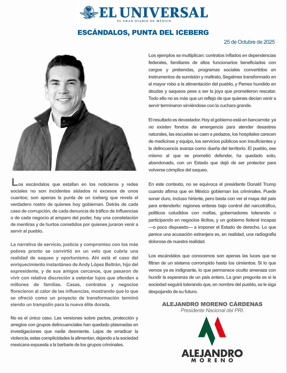 Alejandro Moreno (@alitomorenoc) on Twitter photo El gobierno de Morena está en bancarrota. Ya no existen fondos de emergencia para atender desastres naturales, las escuelas se caen a pedazos, los hospitales carecen de medicinas y equipo, los servicios públicos son insuficientes y la delincuencia avanza como dueña del El gobierno de Morena está en bancarrota. Ya no existen fondos de emergencia para atender desastres naturales, las escuelas se caen a pedazos, los hospitales carecen de medicinas y equipo, los servicios públicos son insuficientes y la delincuencia avanza como dueña del