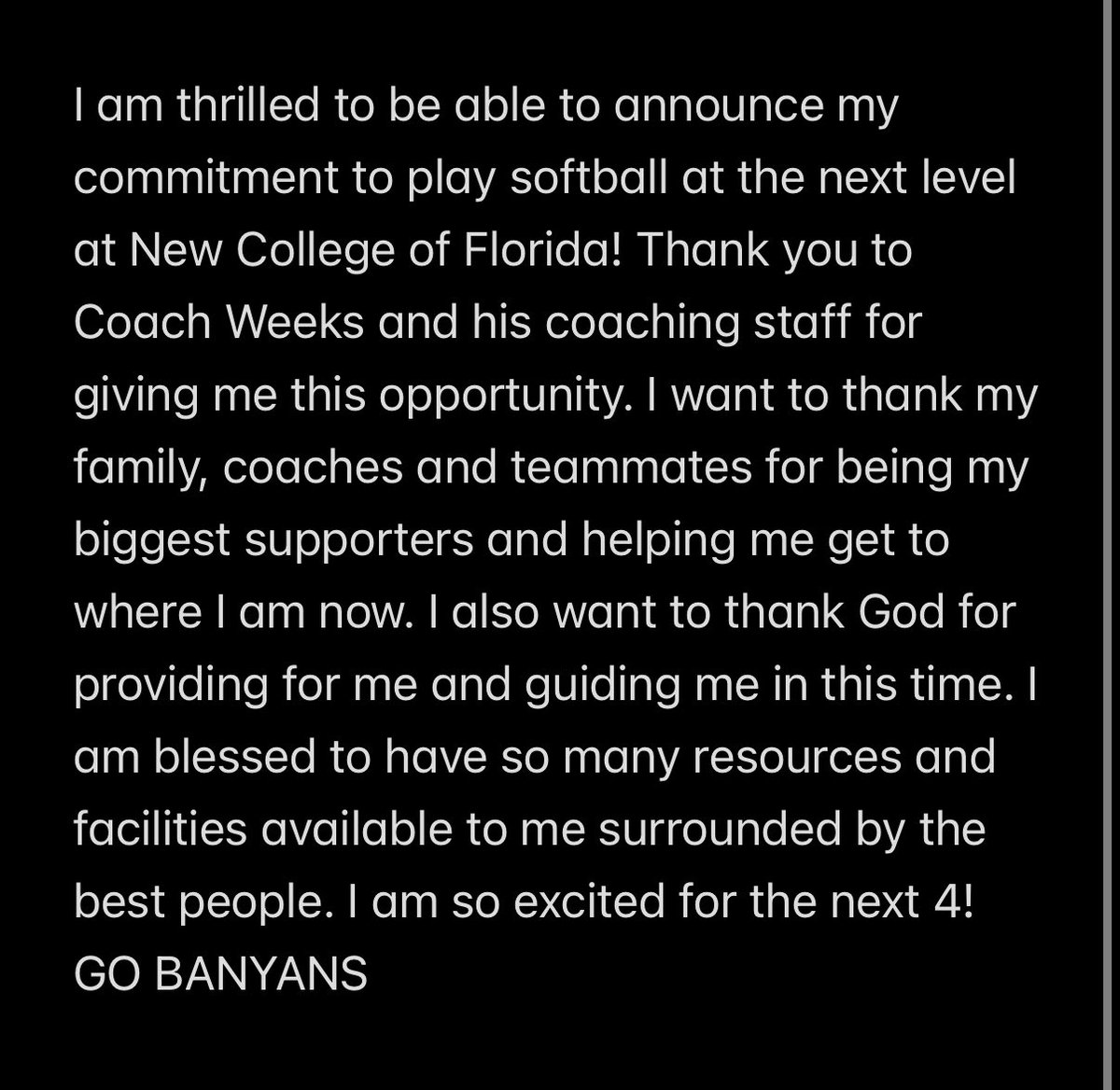 Next 4 at <a href="/ncfbanyanssb/">NCF Softball</a>! 

<a href="/CorbinWeeks/">Corbin Weeks</a> <a href="/18UTXGloryRWB/">18U Texas Glory RWB</a> <a href="/Coach_LBudd/">Coach Budd</a> <a href="/BNHS_Softball/">Byron Nelson Softball</a> <a href="/Gosset41/">Brian Gosset</a>