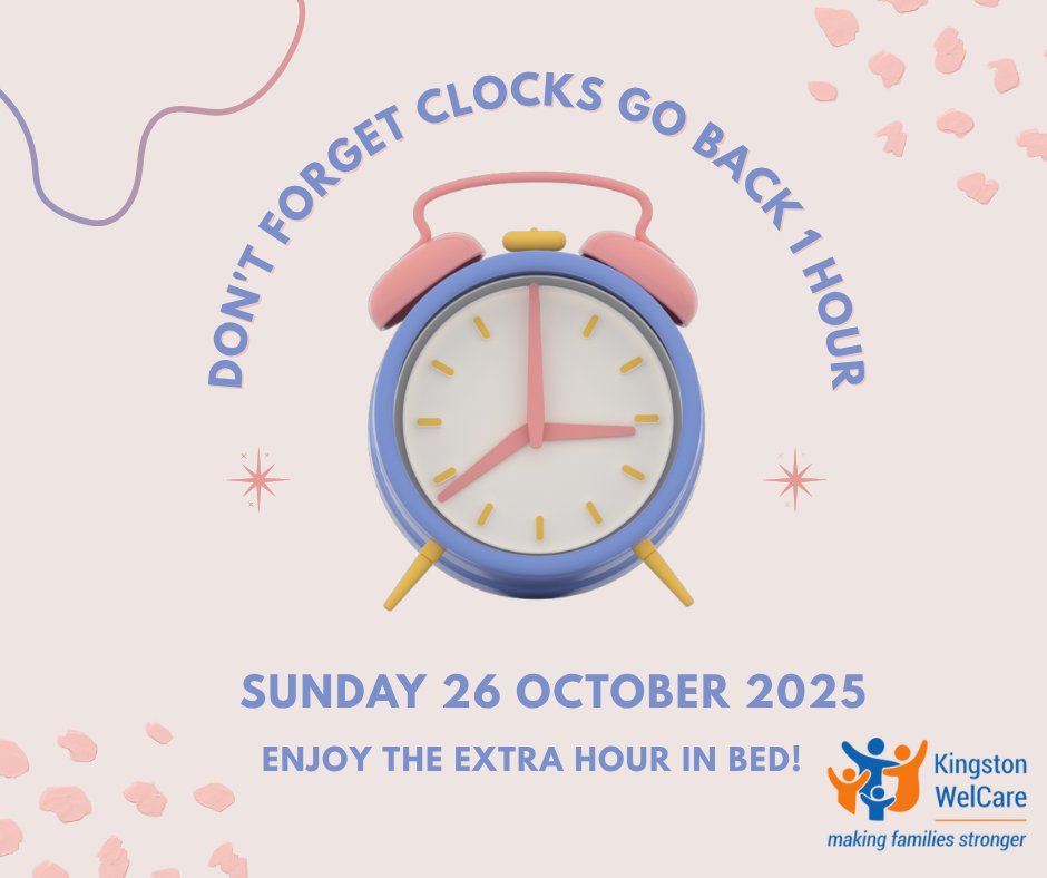 🌙 Reminder: Clocks Go Back Tonight! ⏰
Don’t forget to turn your clocks back one hour tonight as British Summer Time ends.
Enjoy your extra hour in bed and have a lovely, restful Sunday! 😴🍂