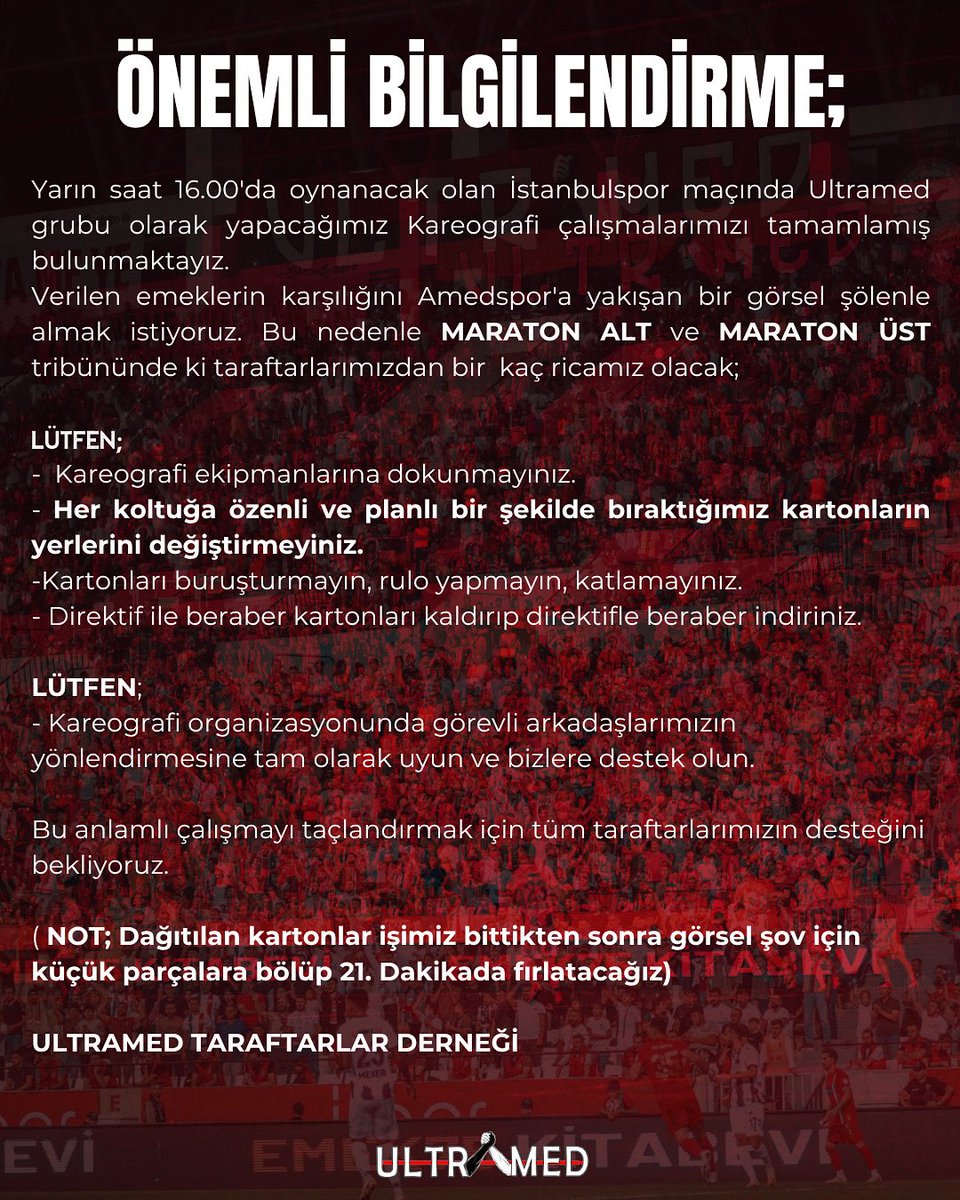 ÖNEMLİ BİLGİLENDİRME;

#Amedspor #Ultramed