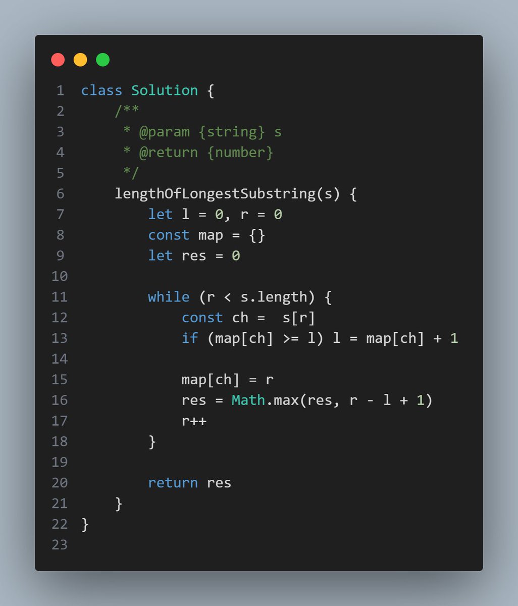 raheemdevs's tweet image. Day 12/150
Problem: Longest Substring Without Repeating Characters

Used a sliding window with two pointers to track the longest stretch of unique characters.
Each char’s last seen index lets me skip duplicates in O(1) time.

⏱️ O(n) time | 💾 O(k) space

#NeetCode #100DaysOfCode