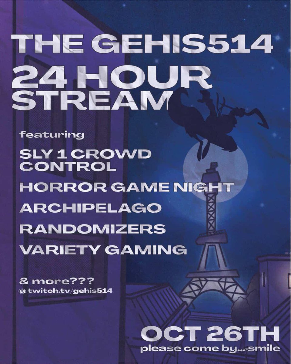 What? It's time for the yearly 24 hour stream? THAT'S RIGHT, tomorrow starting at 12 PM PST we will be doing various activities throughout the whole day and night, and you are all welcome to join 🔥🐛🎷
(shoutouts to <a href="/sarasalamii/">sara</a> for making this visual, she FREAKING KILLED IT)
