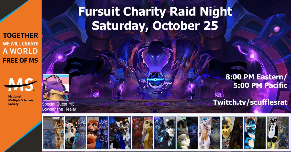 In Just 3 Hours come join us for Fursuit Raid Night, benefiting <a href="/StreamToEndMS/">Stream to End MS</a> !

Pay to torment us and raise money for a good cause! 

Starting at 8PM EST/ 5PM PST

Donate and watch here:

events.nationalmssociety.org/participants/T…