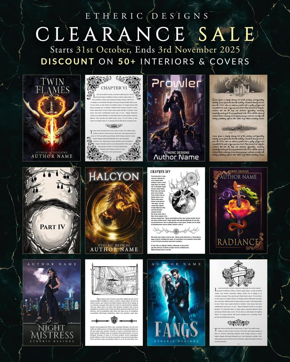 DesignsEtheric's tweet image. An event you DON’T want to miss!!
Join our Facebook group,Etheric Designs, for more details and to participate in this incredible event where many beautiful interiors and covers will be available in USD 20-40. 🥰

#saleevent #bookcoverdesign #bookinteriora