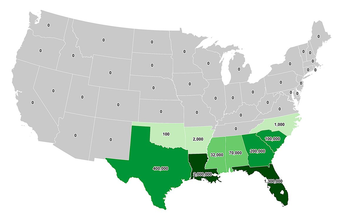 Gator population across the United States