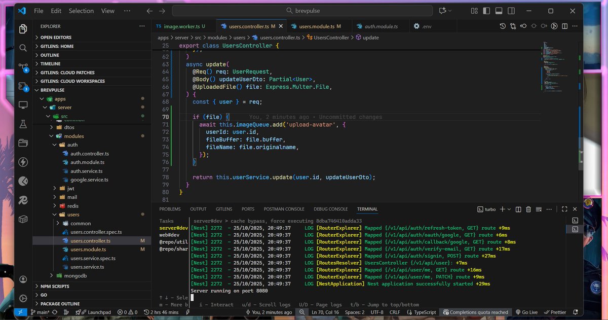 DevText16's tweet image. Day 4 of building  Brevpulse
- Added Rate limiting (Used Redis as the storage manager)
- Configured cloudinary, and added a PATCH controller to update users' info
- Added an Image Queue to process the image uploading asynchronously
- Create digest Schema
#buildinginpublic
