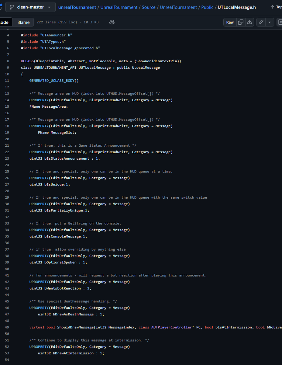 theredpix's tweet image. #UnrealEngine #cpp Contrary to what people may think: #UnrealTournament source is still a good reference to check for general #FPS code.  Most of the code works fine in UE5. In contrast to more modern examples, there is little bloat from uasset/reflection/over generalized systems…