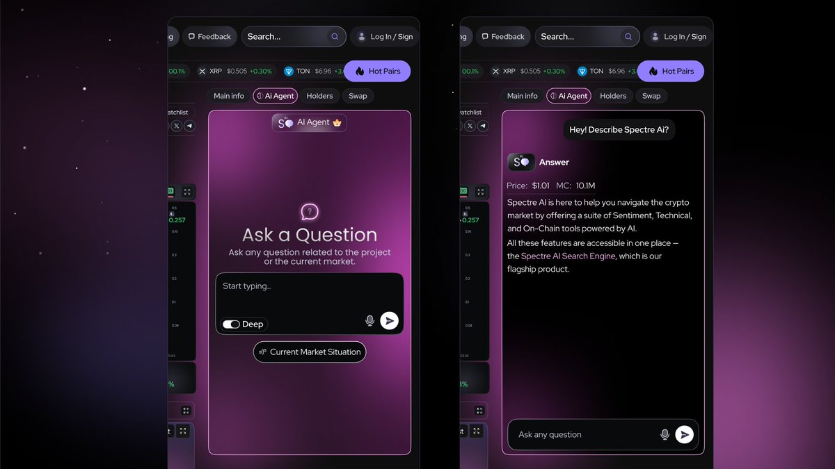 Spectre__AI's tweet image. We are now actively working to add $SPECT AI Agents into the Research Zone Pro. 

Users will be able to research and converse to receive far more information about any project - social and blockchain wise. 

#ai #AIAgent