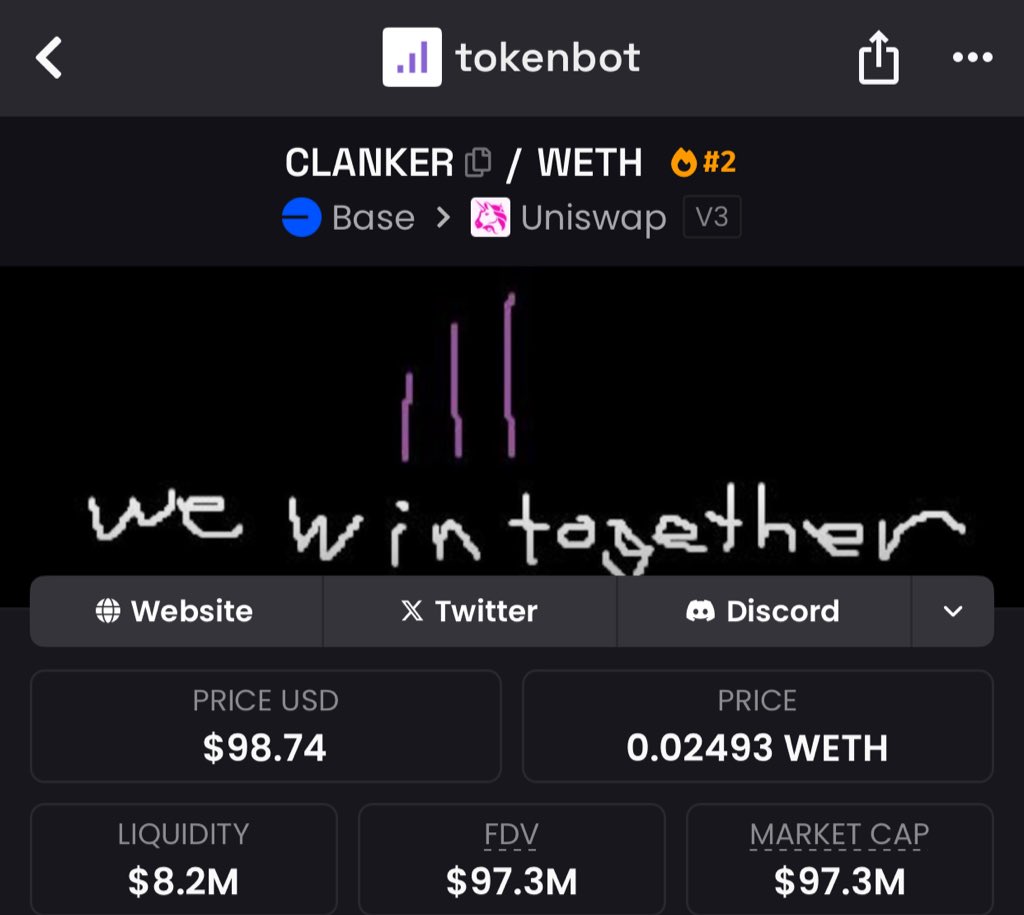 $CLANKER ⚙️
$41.0M → $97.3M — that’s a +137% climb straight through resistance. 🚀
No noise. No hype. Just pure, calculated momentum — and my Alpha TG caught it early. 🦅

Winners don’t chase, they position.
👉Tap in
📥Join the TG 

#CLANKER #crypto #tgwins #AlphaTG #moonshots