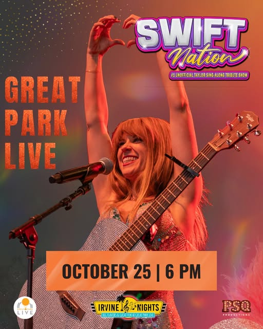 🎤 TONIGHT’S THE NIGHT! ✨ Swift Nation takes the stage at Great Park Live — Saturday, Oct. 25!

🎟 Limited tickets remain — grab yours now at irvinenights.com
.
#IrvineNights #YourGreatPark #WeAreIrvine