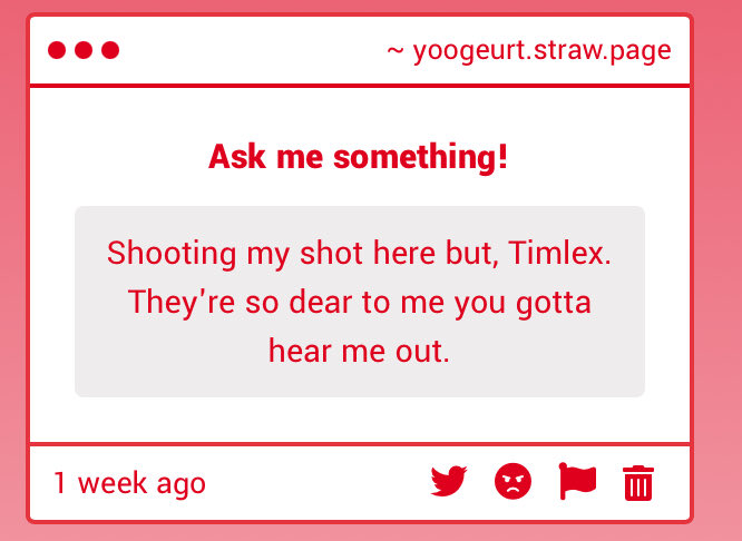 Yoogeurt's tweet photo. Sorry I’m late I’m starting to look at my straw page more haha
#timlex #timwright #alexkralie #marblehornets #creepypasta https://t.co/8mfq62PYPd