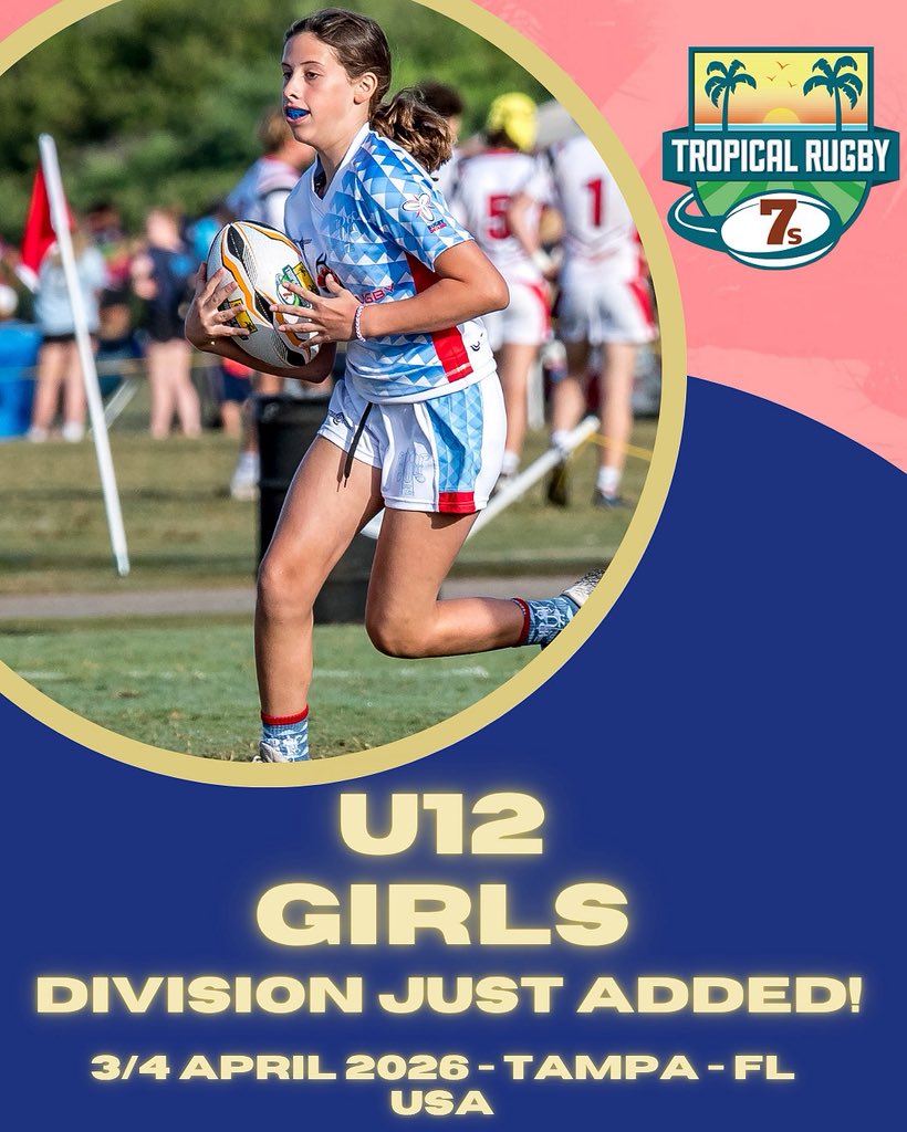 NEW U12 Girls division added to 2026 Tropical 7s line-up! 🏉

This exciting new addition gives our youngest female athletes their very own platform to compete at North America’s largest rugby festival.

Full details and team registration link at tropical7s.com