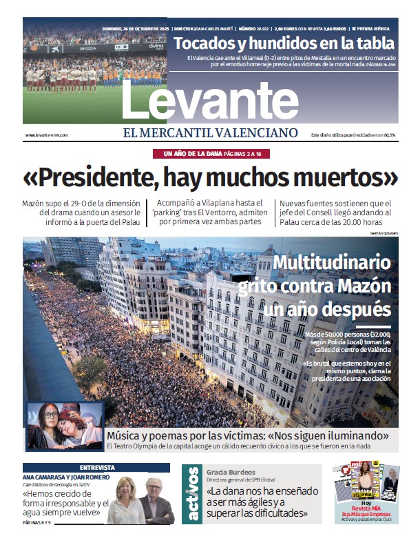 🗞️¡Buenas noches! Esta es nuestra portada de hoy, domingo 26 de octubre. Sigue toda la información en 👉levante-emv.com