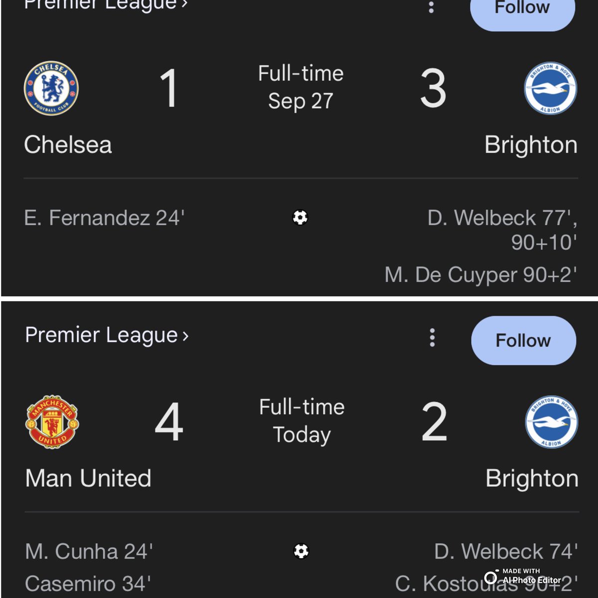 Not everyone can beat Brighton 

#mufc #chelsea